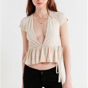 UO Meant To Be Plunging Tie-Front Top | XS Neutral